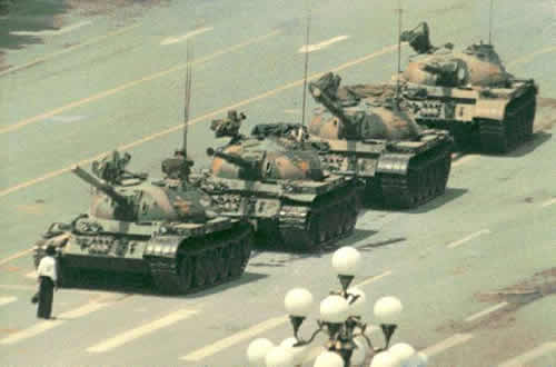 Tanks and protester at Tianamen Square