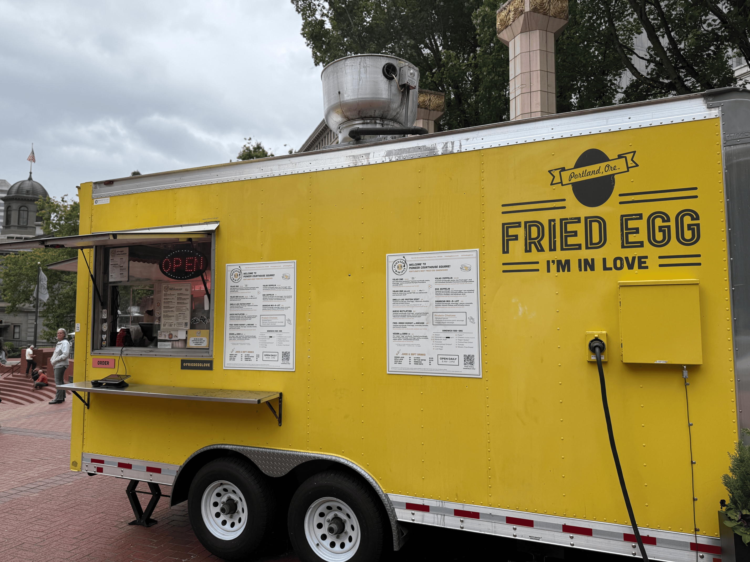 A food truck: Fried Egg I'm In Love, serving egg sandwiches all day.