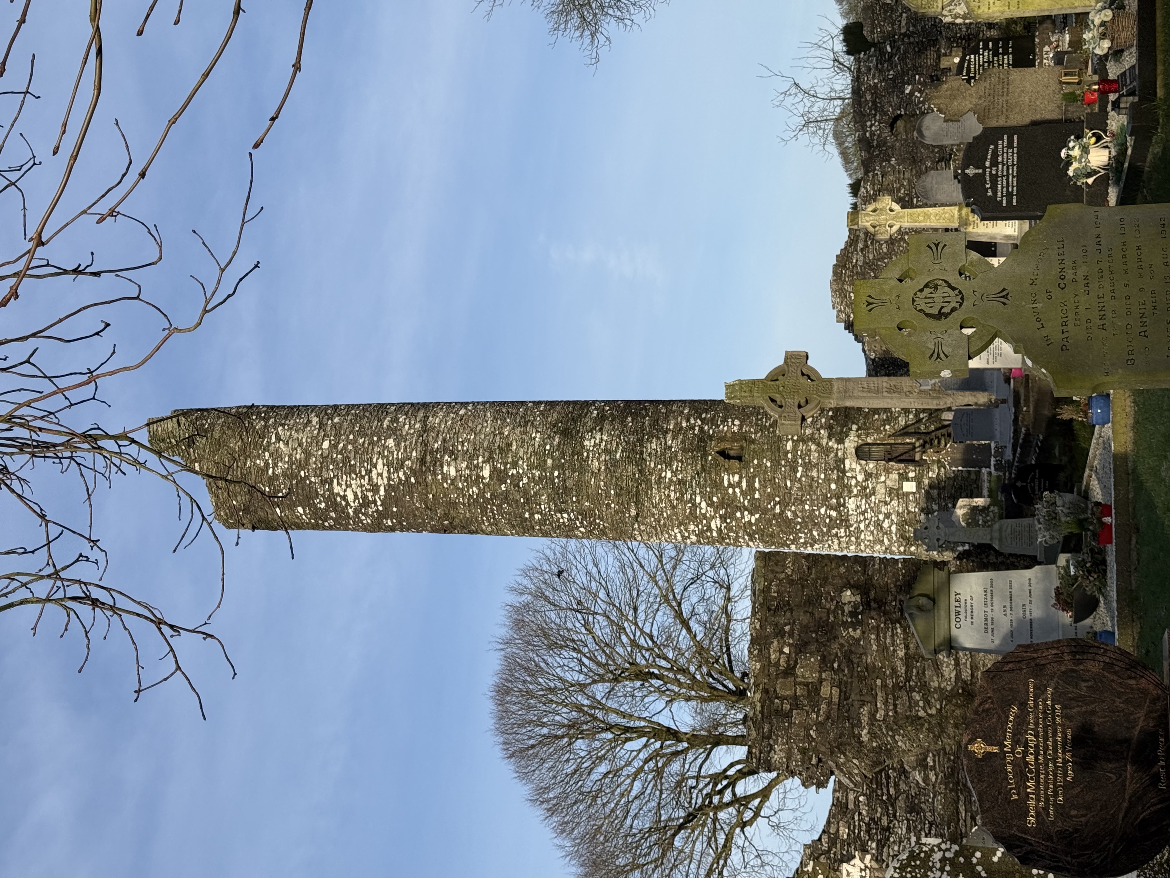 The round tower, located in the middle of a graveyard