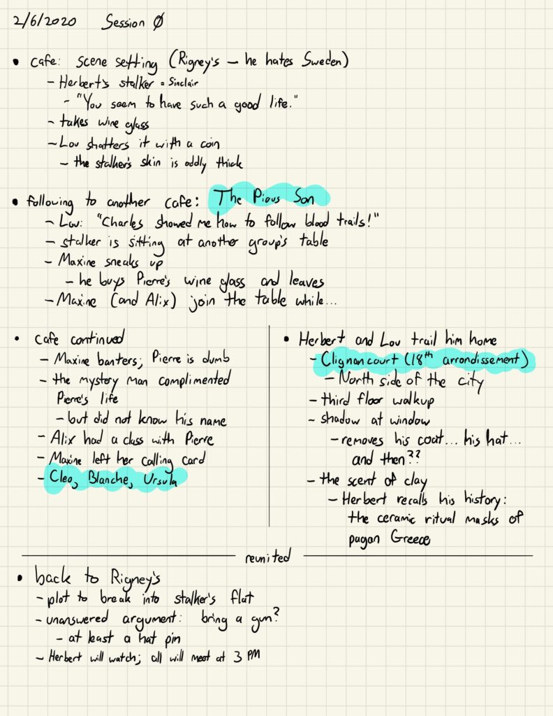 Session 0 actual play notes