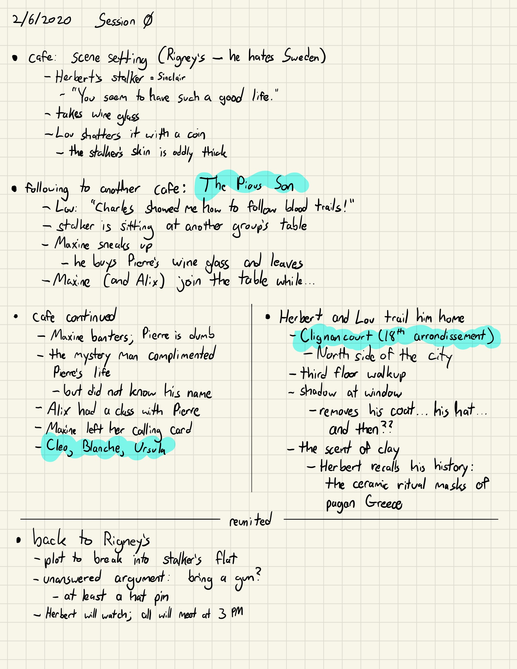 Session 0 actual play notes