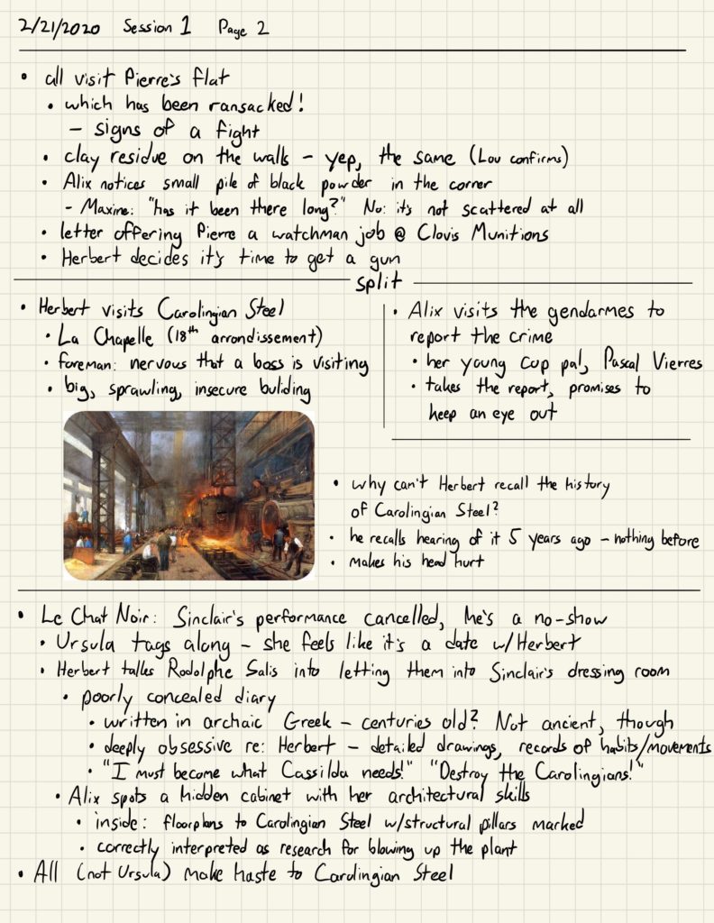 Session 1 actual play notes (page 2)