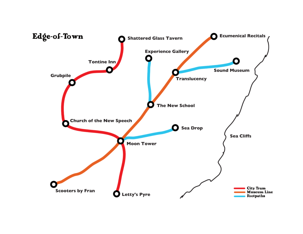 Subway style map of the Borough Edge-of-Town.